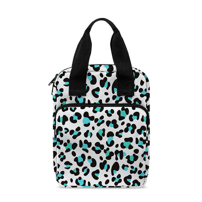 White And Teal Leopard Print Bible Tote Bag