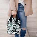 White And Teal Leopard Print Bible Tote Bag