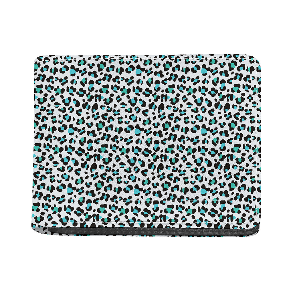 White And Teal Leopard Print Bifold Wallet