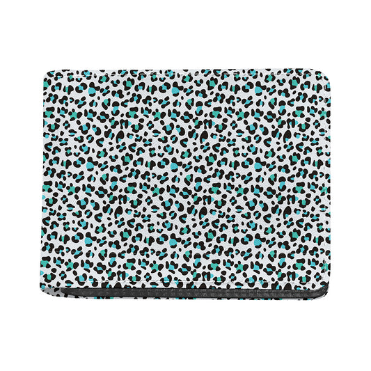 White And Teal Leopard Print Bifold Wallet