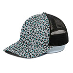 White And Teal Leopard Print Black Mesh Trucker Cap