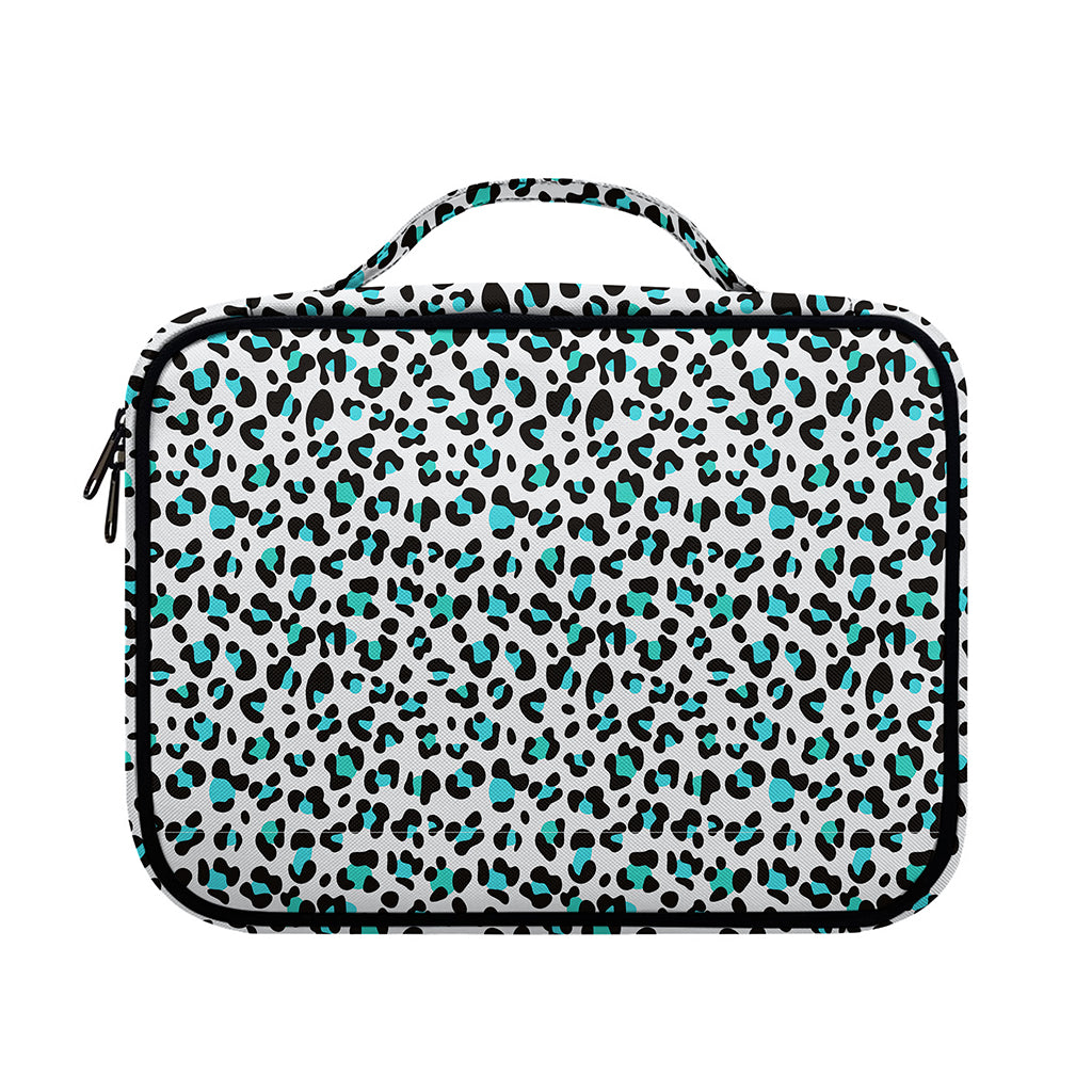 White And Teal Leopard Print Briefcase Bible Bag