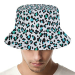 White And Teal Leopard Print Bucket Hat