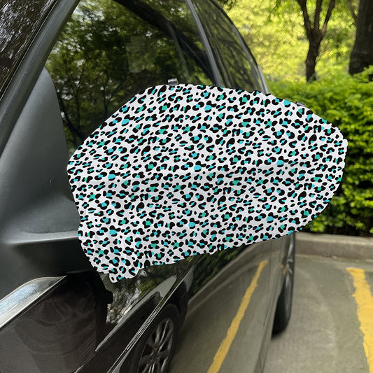 White And Teal Leopard Print Car Side Mirror Covers