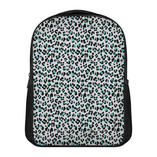 White And Teal Leopard Print Casual Backpack
