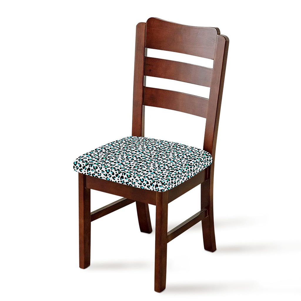 White And Teal Leopard Print Chair Cushion Cover