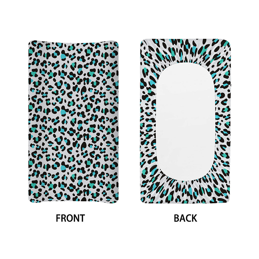 White And Teal Leopard Print Changing Pad Cover
