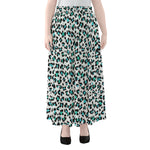 White And Teal Leopard Print Chiffon Maxi Skirt