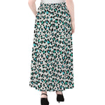 White And Teal Leopard Print Chiffon Maxi Skirt