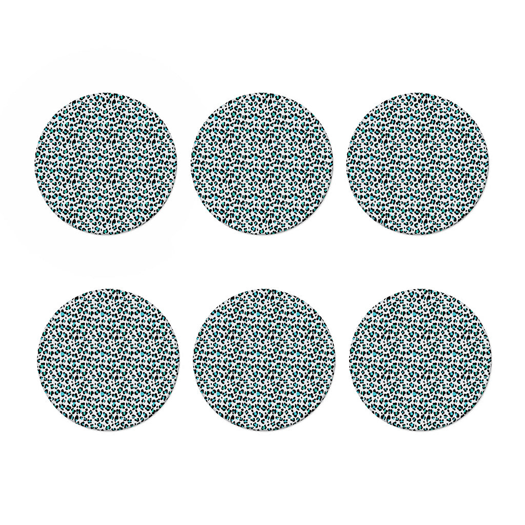 White And Teal Leopard Print Coaster Set
