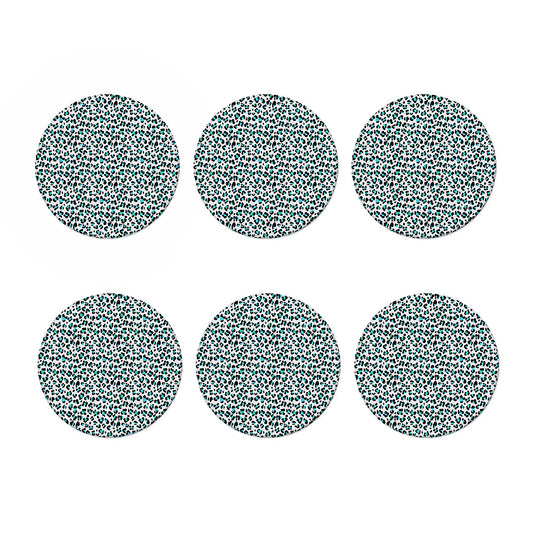 White And Teal Leopard Print Coaster Set