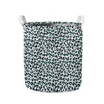 White And Teal Leopard Print Collapsible Laundry Basket