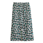 White And Teal Leopard Print Cotton Front Slit Maxi Skirt