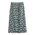 White And Teal Leopard Print Cotton Front Slit Maxi Skirt