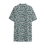 White And Teal Leopard Print Cotton Hawaiian Shirt