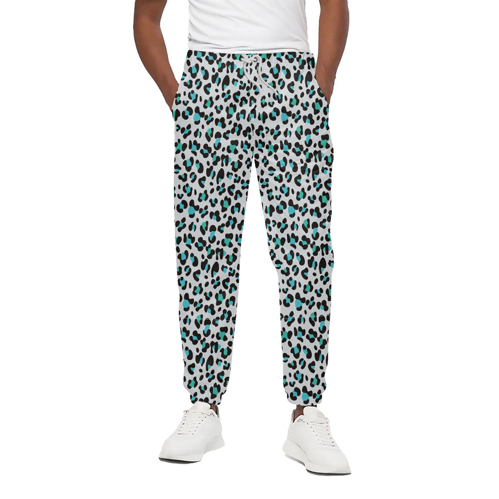 White And Teal Leopard Print Cotton Pants
