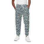 White And Teal Leopard Print Cotton Pants