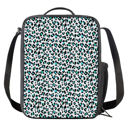 White And Teal Leopard Print Crossbody Lunch Bag