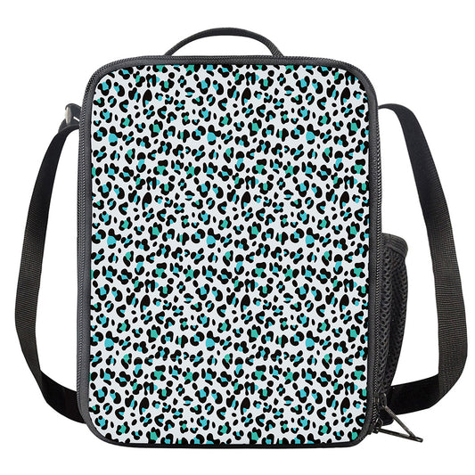 White And Teal Leopard Print Crossbody Lunch Bag