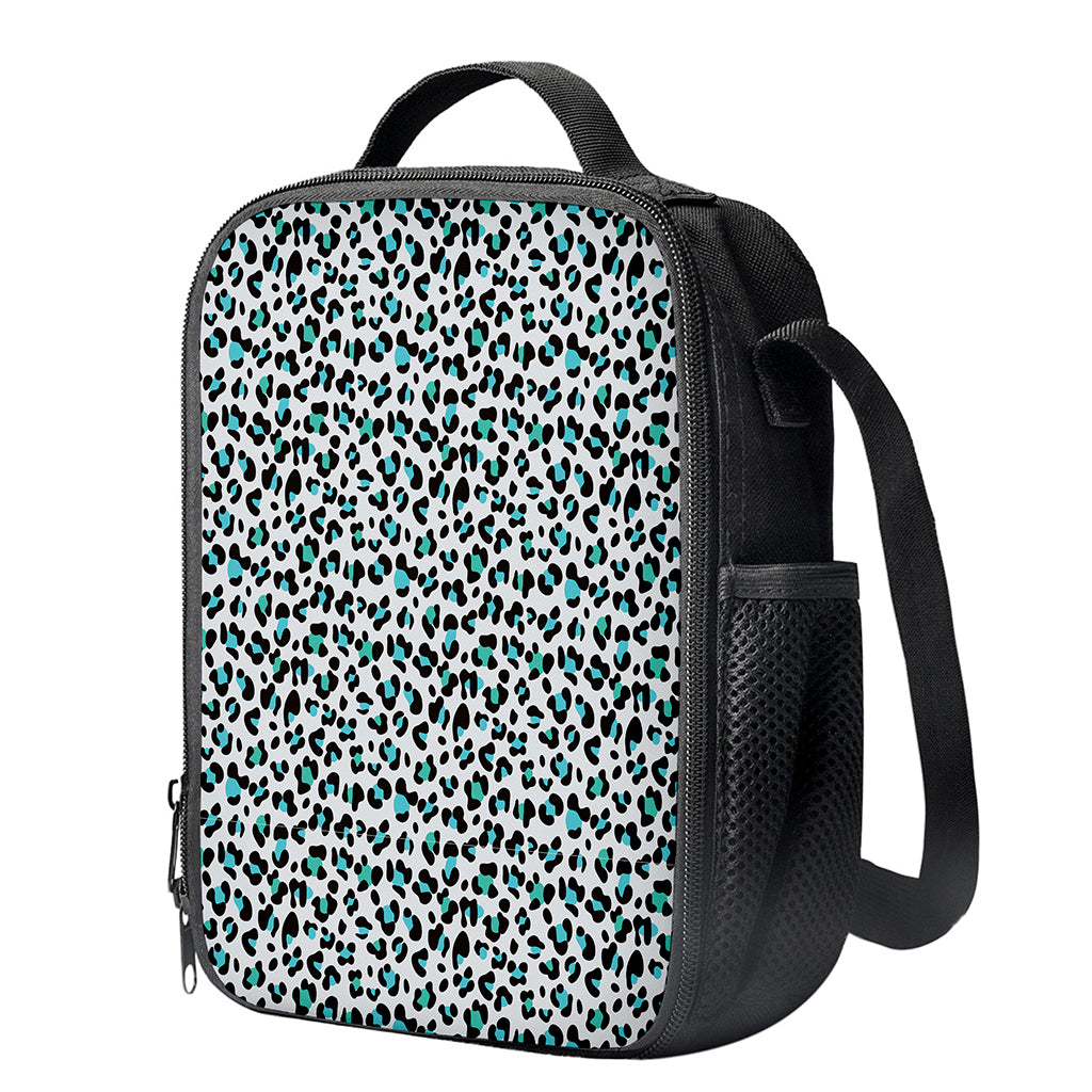 White And Teal Leopard Print Crossbody Lunch Bag
