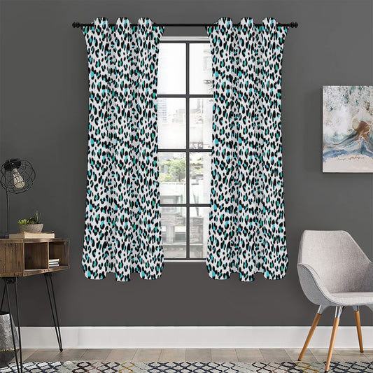 White And Teal Leopard Print Curtain