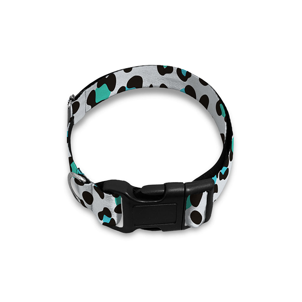 White And Teal Leopard Print Dog Collar