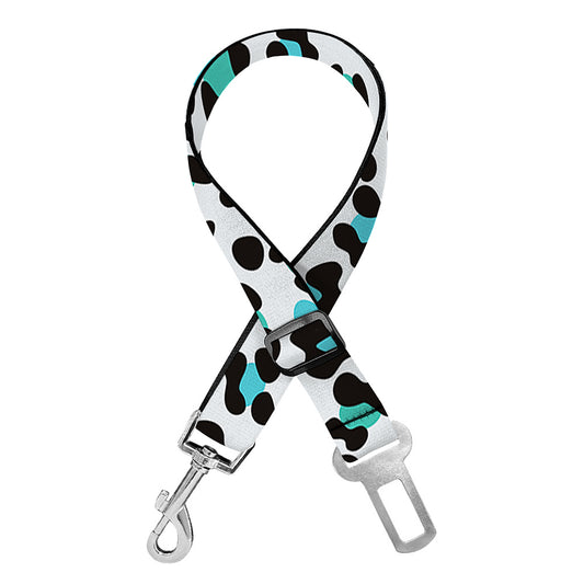 White And Teal Leopard Print Dog Seat Belt