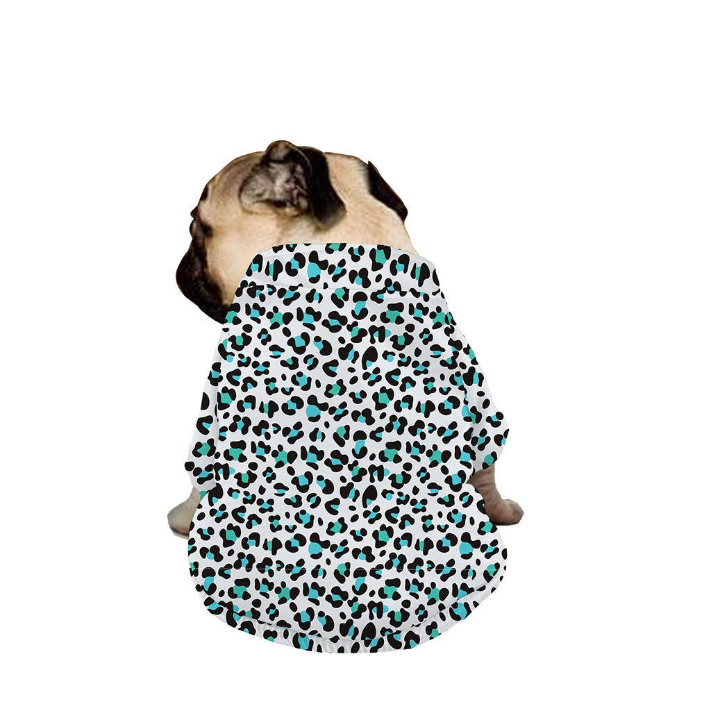 White And Teal Leopard Print Dog Zip Up Jacket