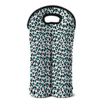 White And Teal Leopard Print Double Neoprene Wine Tote