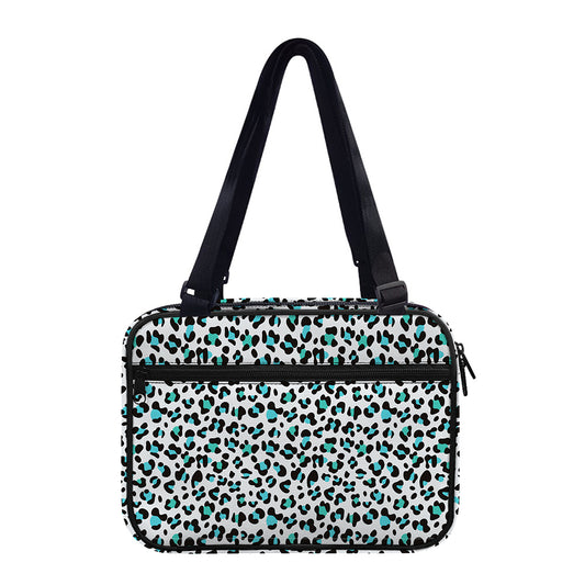 White And Teal Leopard Print Double Strap Bible Bag
