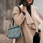 White And Teal Leopard Print Double Strap Bible Bag