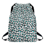 White And Teal Leopard Print Drawstring Backpack