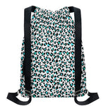 White And Teal Leopard Print Drawstring Backpack
