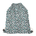 White And Teal Leopard Print Drawstring Bag