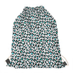 White And Teal Leopard Print Drawstring Bag