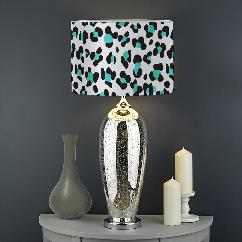 White And Teal Leopard Print Drum Lamp Shade