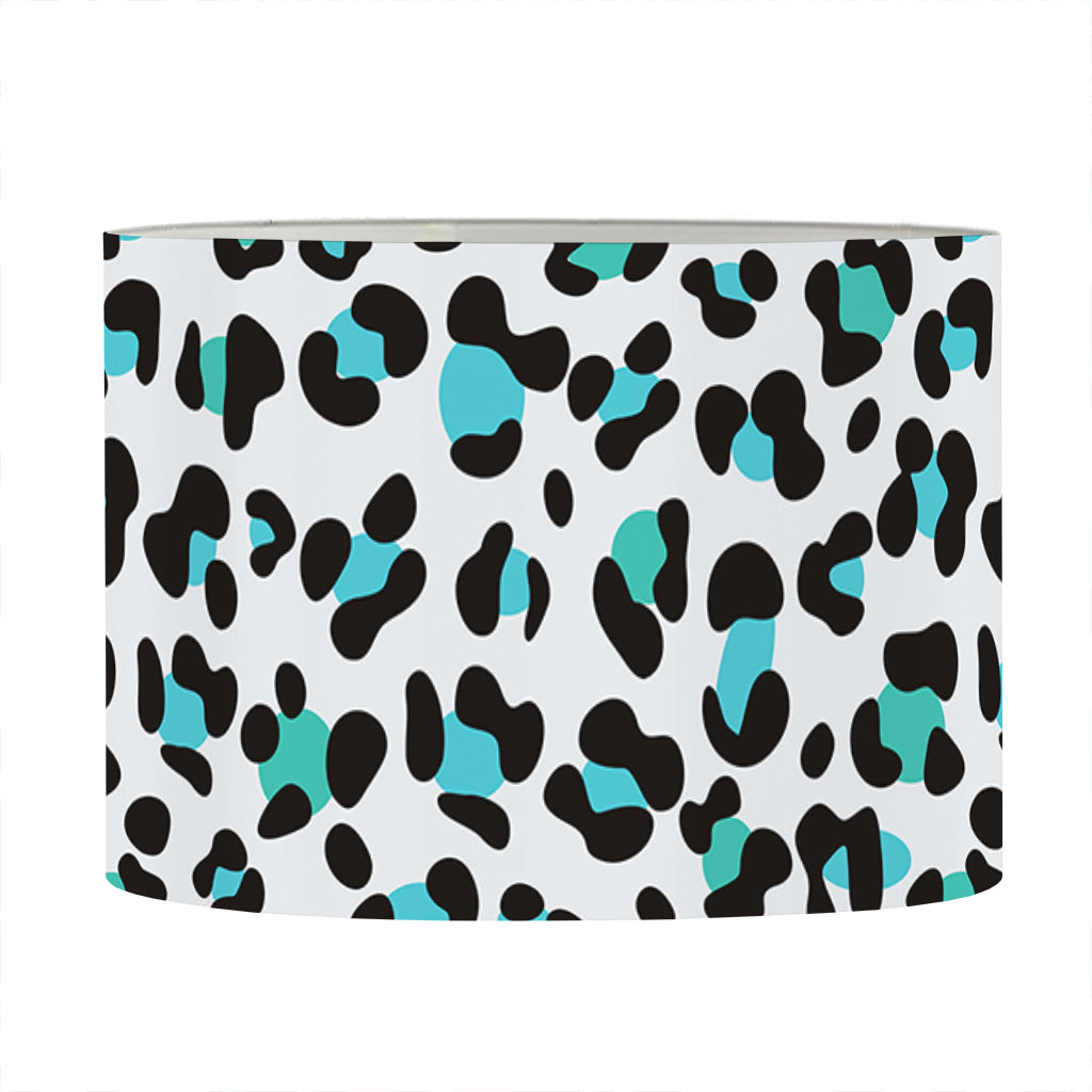 White And Teal Leopard Print Drum Lamp Shade