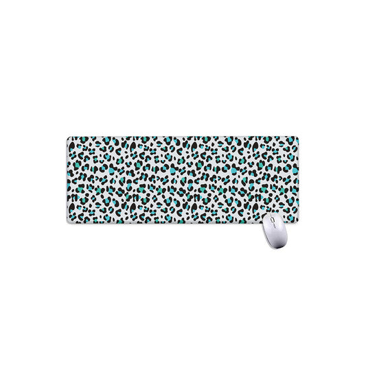 White And Teal Leopard Print Extended Mouse Pad