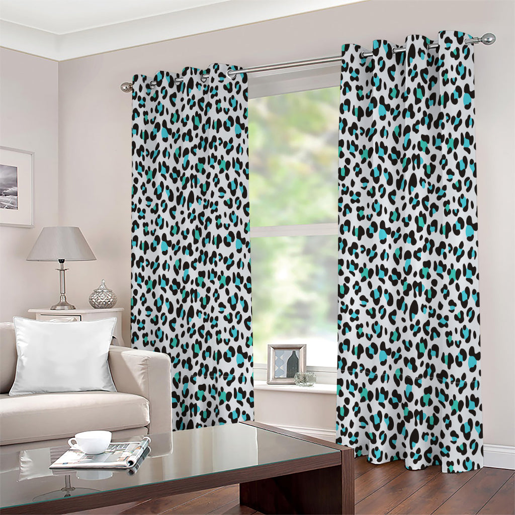 White And Teal Leopard Print Extra Wide Grommet Curtains