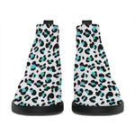 White And Teal Leopard Print Flat Ankle Boots