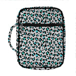 White And Teal Leopard Print Front Pocket Bible Bag