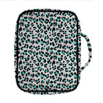 White And Teal Leopard Print Front Pocket Bible Bag