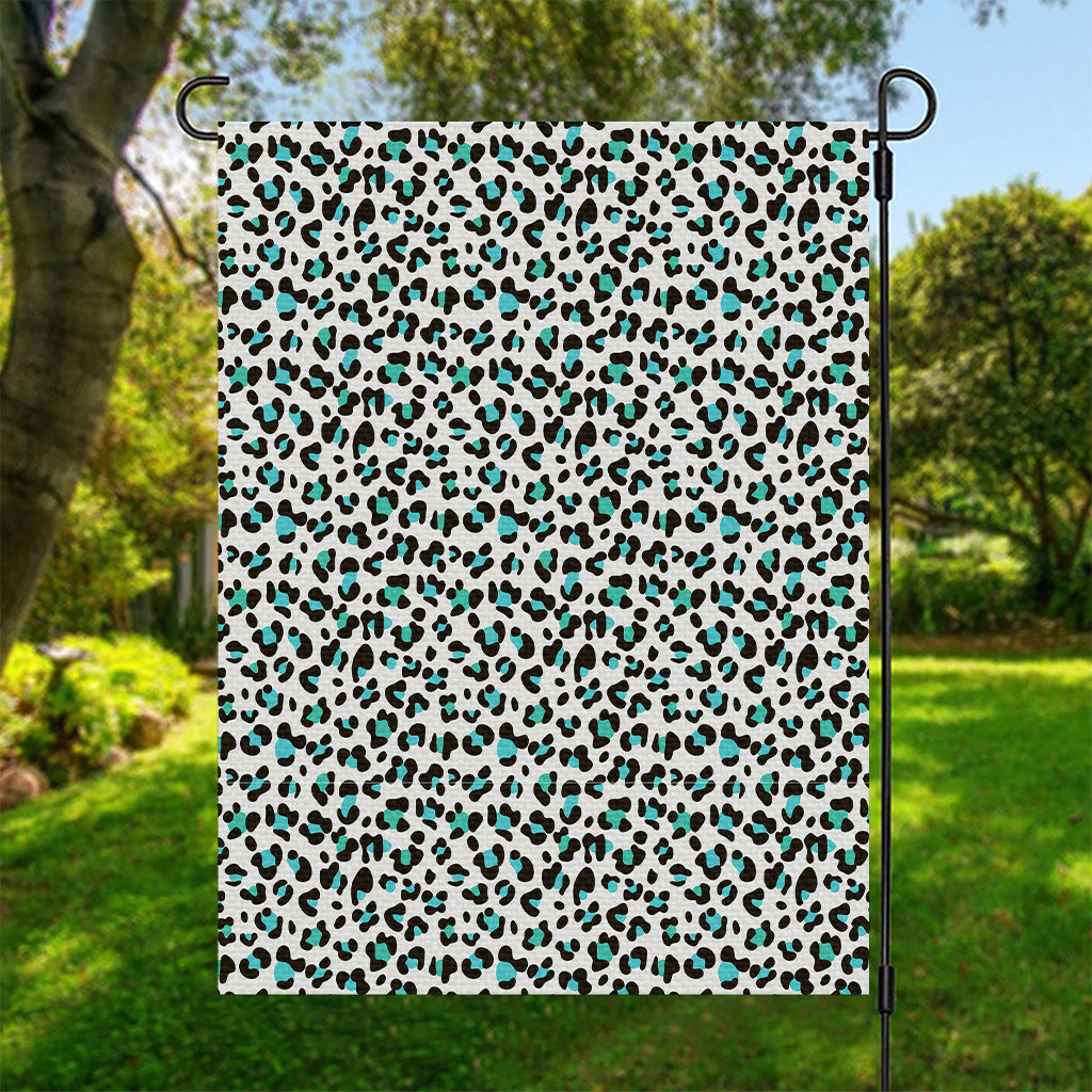 White And Teal Leopard Print Garden Flag