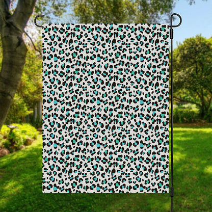 White And Teal Leopard Print Garden Flag