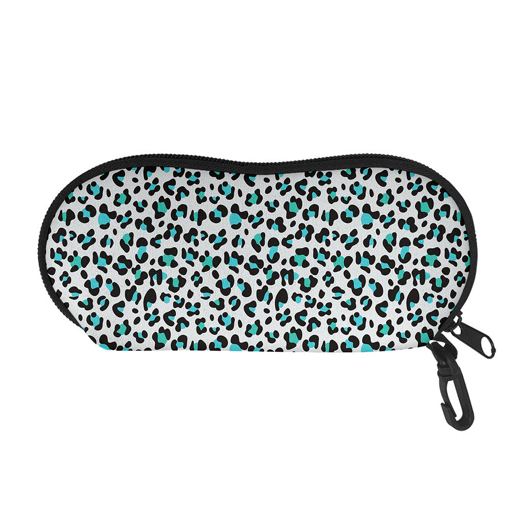 White And Teal Leopard Print Glasses Case