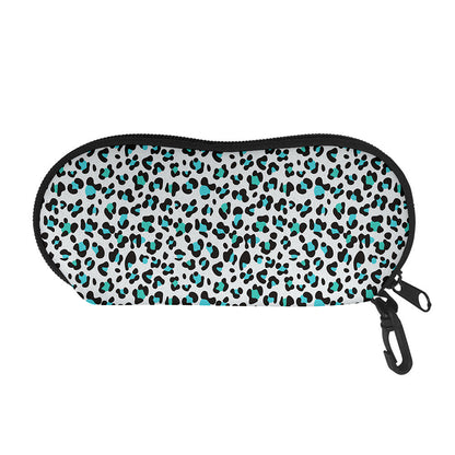 White And Teal Leopard Print Glasses Case