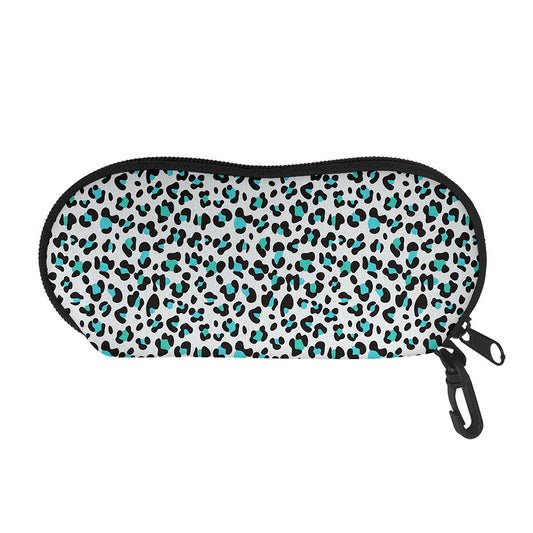 White And Teal Leopard Print Glasses Case