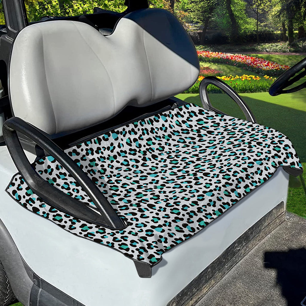 White And Teal Leopard Print Golf Cart Seat Cover