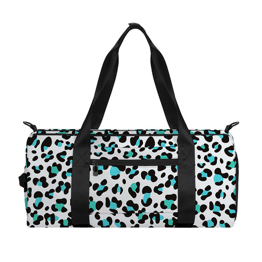 White And Teal Leopard Print Gym Bag