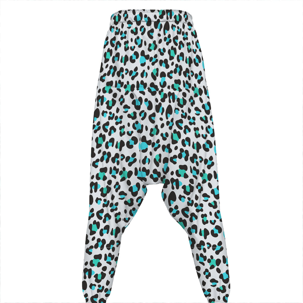 White And Teal Leopard Print Hammer Pants